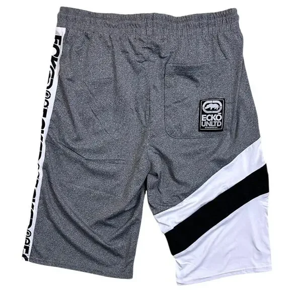 Ecko Unltd Men's Panel Stitched Activewear Shorts in Grey Marled - Picture 2 of 3